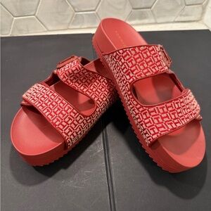 Tommy Hilfiger Woman’s Red Slide Sandals Size 7.5 Cushioned TH Design